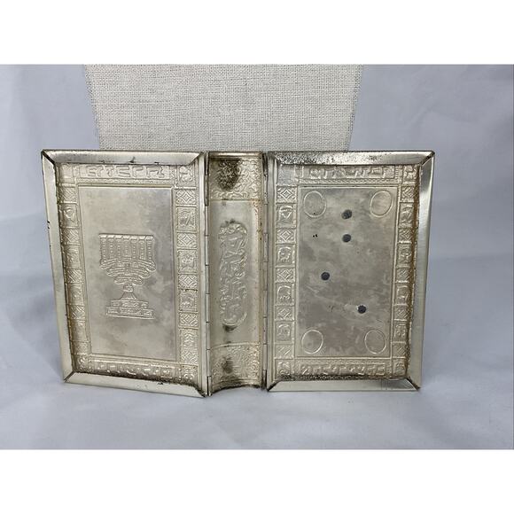 VTG VINTAGE SIDDUR JEWISH PRAYER BOOK COVER SILVER PLATED TURQUOISE - Picture 4 of 5